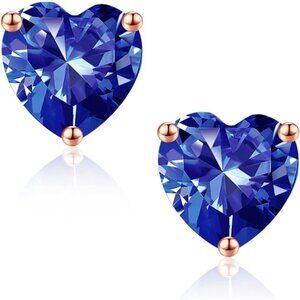 Women's  Sterling Silver Heart Birthstone Stud Earring jewelry Gifts Christmas